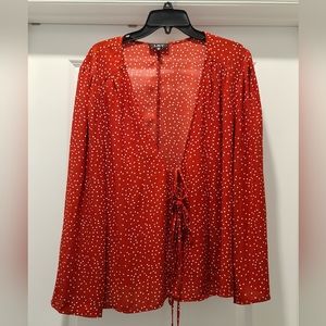 Woman's Top 1x By LNV. Polka Dot Long Sleeve Blouse